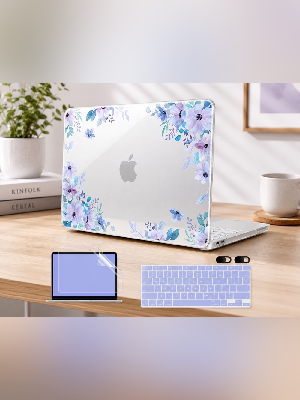 🌸 4-in-1 Purple Floral Case for MacBook Neo 13” – 2026 Model A3404